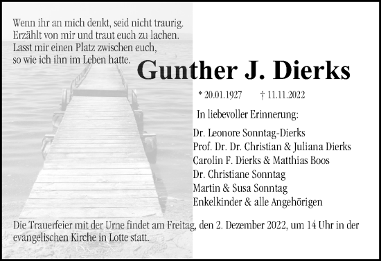 Traueranzeige von Gunther J. Dierks von Wolfsburger Nachrichten