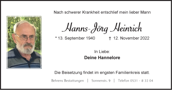 Traueranzeige von Hanns-Jörg Heinrich von Braunschweiger Zeitung