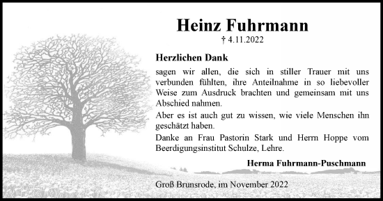 Traueranzeige von Heinz Fuhrmann von Helmstedter Nachrichten