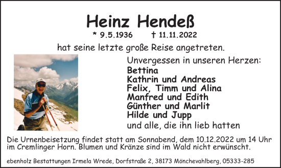 Traueranzeige von Heinz Hendeß von Braunschweiger Zeitung
