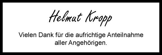 Traueranzeige von Helmut Kropp von Braunschweiger Zeitung
