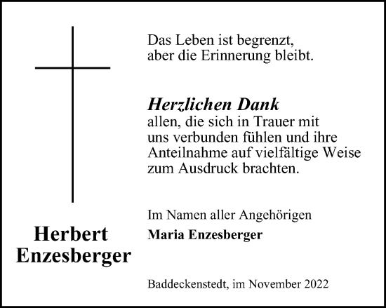 Traueranzeige von Herbert Enzesberger von Salzgitter-Zeitung