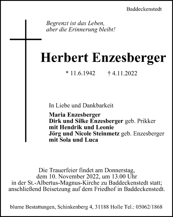 Traueranzeige von Herbert Enzesberger von Salzgitter-Zeitung