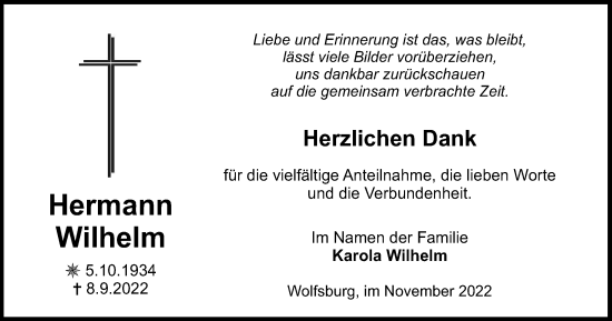 Traueranzeige von Hermann Wilhelm von Wolfsburger Nachrichten
