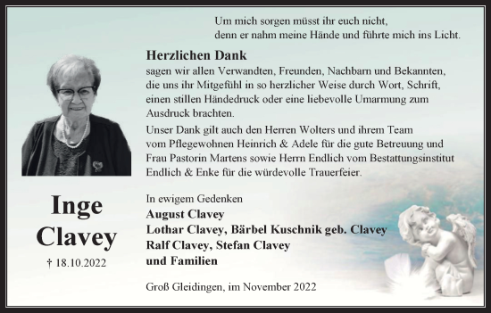 Traueranzeige von Inge Clavey von Braunschweiger Zeitung
