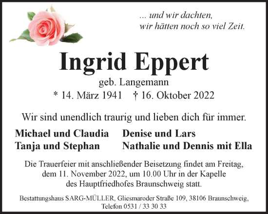 Traueranzeige von Ingrid Eppert von Braunschweiger Zeitung