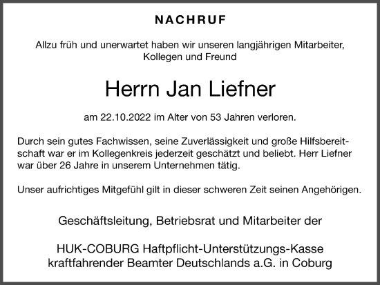 Traueranzeige von Jan Liefner von Braunschweiger Zeitung