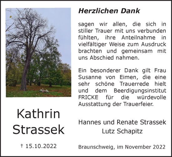 Traueranzeige von Kathrin Strassek von Braunschweiger Zeitung