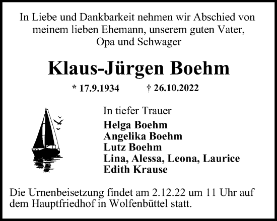 Traueranzeige von Klaus-Jürgen Boehm von Braunschweiger Zeitung