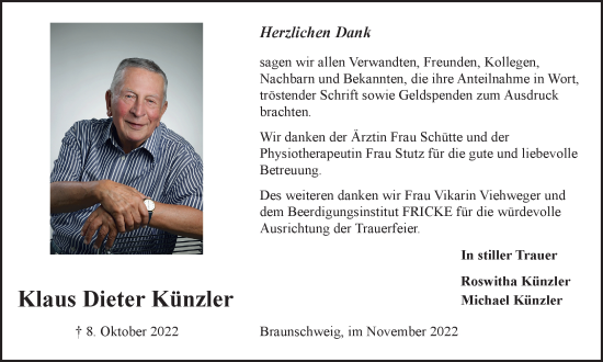 Traueranzeige von Klaus Dieter Künzler von Braunschweiger Zeitung