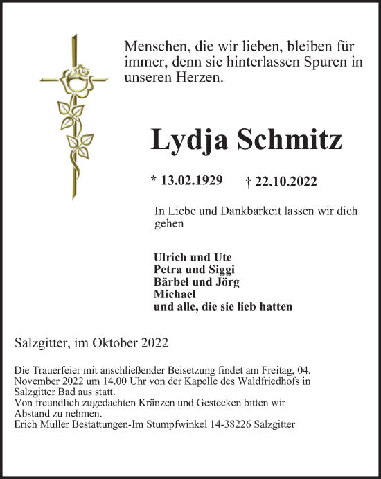 Traueranzeige von Lydja Schmitz von Salzgitter-Zeitung