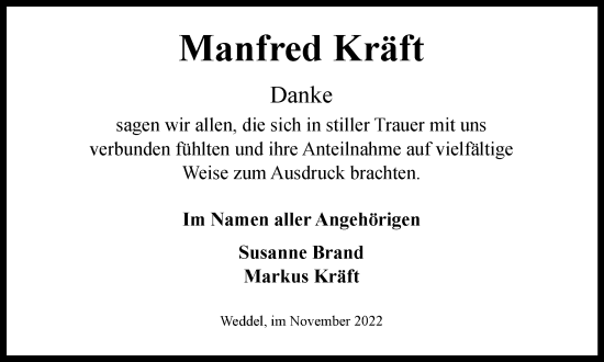 Traueranzeige von Manfred Kräft von Wolfenbütteler Zeitung