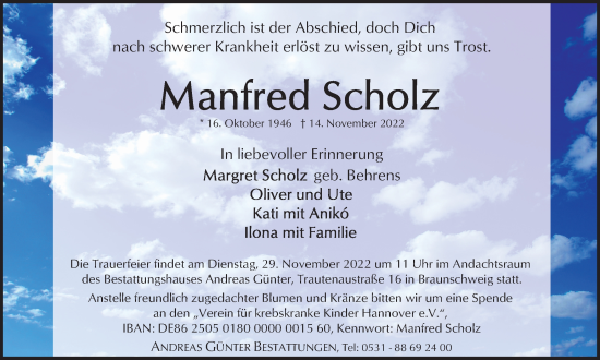 Traueranzeige von Manfred Scholz von Braunschweiger Zeitung