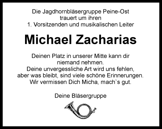 Traueranzeige von Michael Zacharias von Peiner Nachrichten