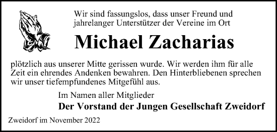 Traueranzeige von Michael Zacharias von Peiner Nachrichten