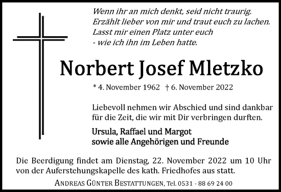 Traueranzeige von Norbert Josef Mletzko von Braunschweiger Zeitung