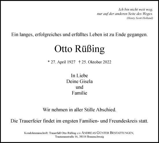 Traueranzeige von Otto Rüßing von Braunschweiger Zeitung