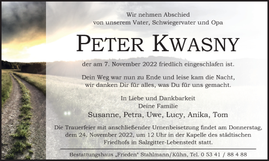 Traueranzeige von Peter Kwasny von Salzgitter-Zeitung