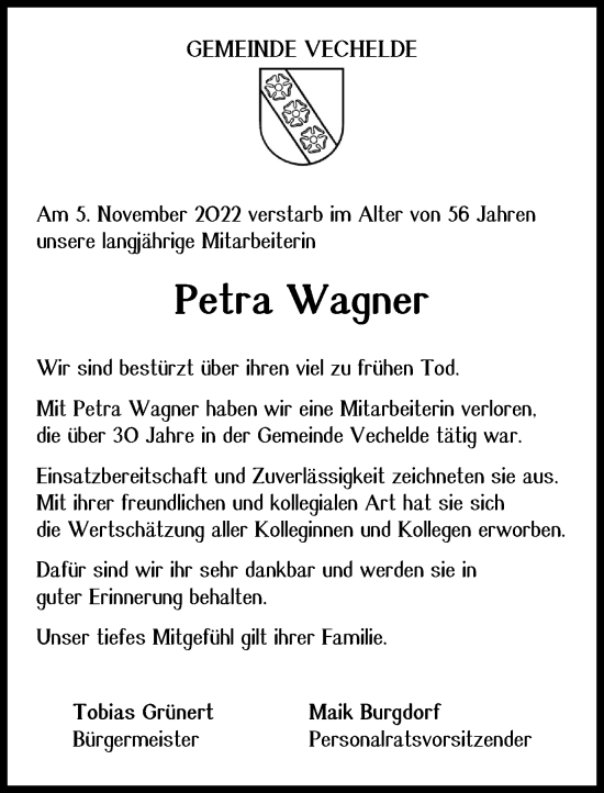 Traueranzeige von Petra Wagner von Peiner Nachrichten