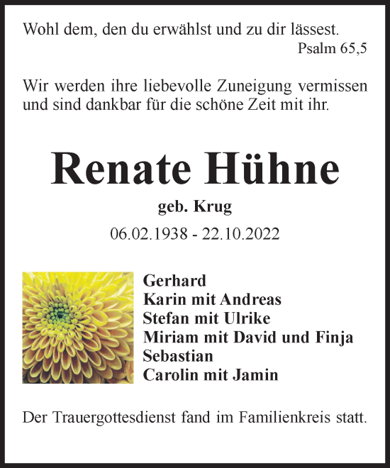 Traueranzeige von Renate Hühne von Braunschweiger Zeitung