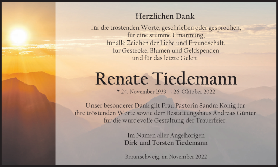 Traueranzeige von Renate Tiedemann von Braunschweiger Zeitung
