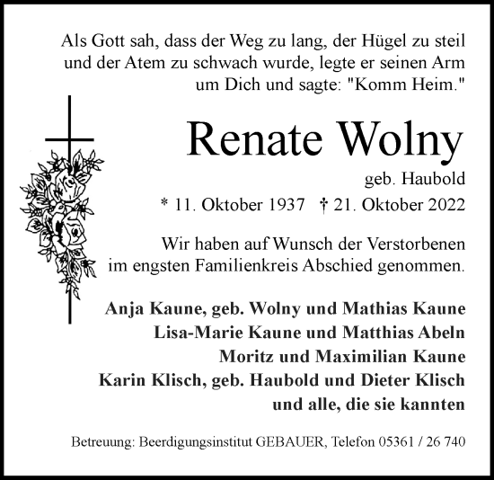 Traueranzeige von Renate Wolny von Helmstedter Nachrichten