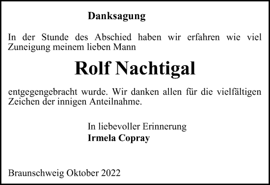 Traueranzeige von Rolf Nachtigal von Braunschweiger Zeitung