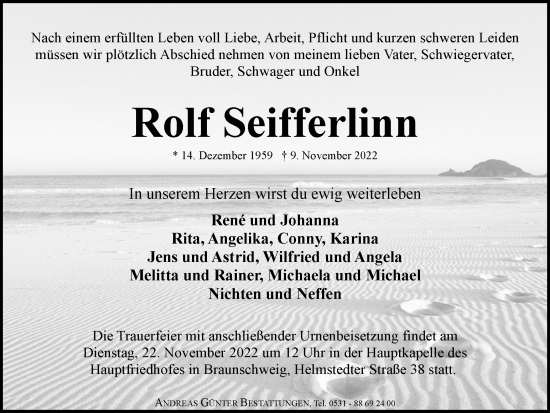 Traueranzeige von Rolf Seifferlinn von Braunschweiger Zeitung