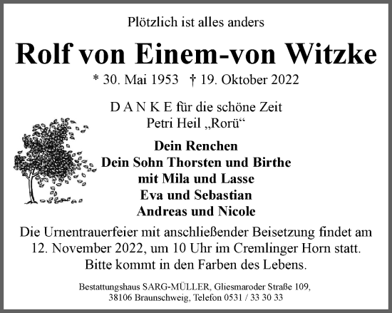 Traueranzeige von Rolf von Einem-von Witzke von Braunschweiger Zeitung