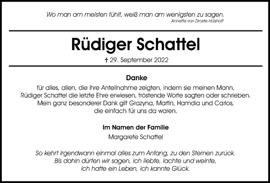 Traueranzeige von Rüdiger Schattel von Wolfsburger Nachrichten