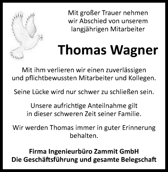 Traueranzeige von Thomas Wagner von Braunschweiger Zeitung, Salzgitter-Zeitung