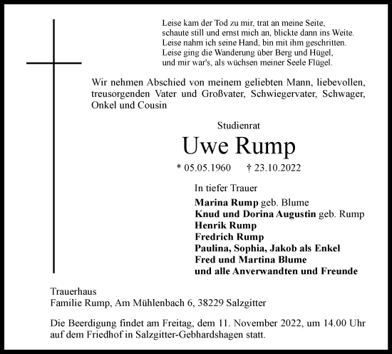 Traueranzeige von Uwe Rump von Salzgitter-Zeitung