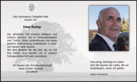 Traueranzeige von Uwe Rump von Salzgitter-Zeitung