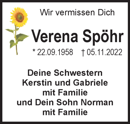 Traueranzeige von Verena Spöhr von Braunschweiger Zeitung