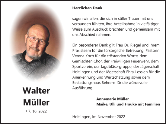Traueranzeige von Walter Müller von Wolfsburger Nachrichten