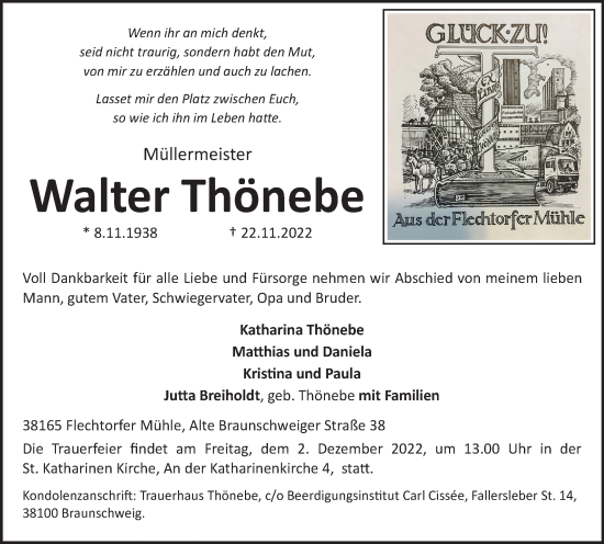 Traueranzeige von Walter Thönebe von Braunschweiger Zeitung