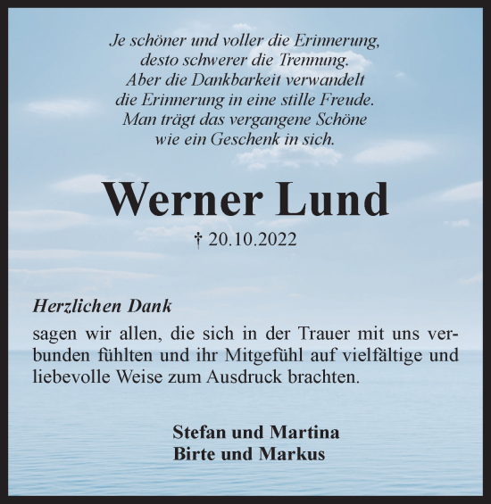 Traueranzeige von Werner Lund von Salzgitter-Zeitung