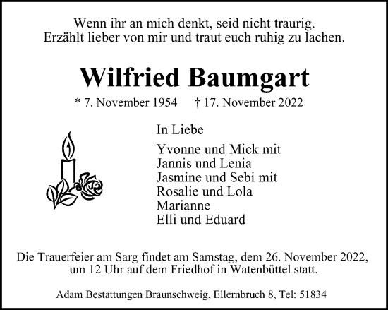 Traueranzeige von Wilfried Baumgart von Braunschweiger Zeitung