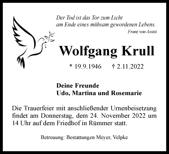 Traueranzeige von Wolfgang Krull von Helmstedter Nachrichten