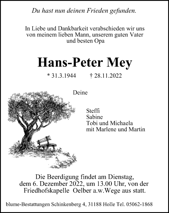 Traueranzeige von Hans-Peter Mey von Salzgitter-Zeitung