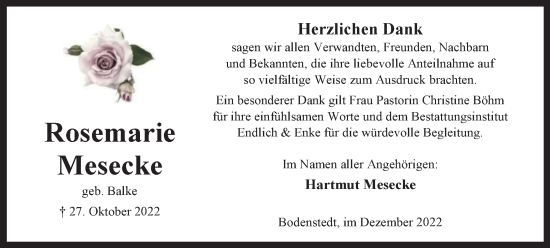 Traueranzeige von Rosemarie Mesecke von Braunschweiger Zeitung