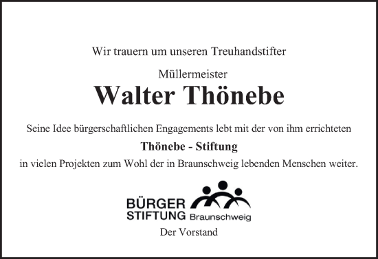 Traueranzeige von Walter Thönebe von Braunschweiger Zeitung