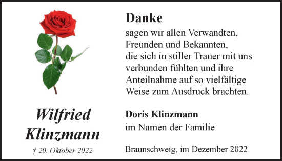 Traueranzeige von Wilfried Klinzmann von Braunschweiger Zeitung