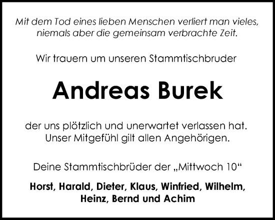 Traueranzeige von Andreas Burek von Braunschweiger Zeitung