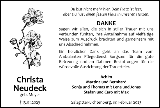Traueranzeige von Christa Neudeck von Salzgitter-Zeitung