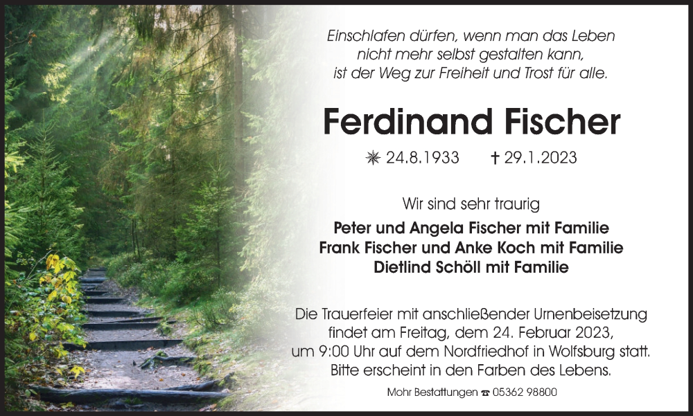  Traueranzeige für Ferdinand Fischer vom 18.02.2023 aus Wolfsburger Nachrichten