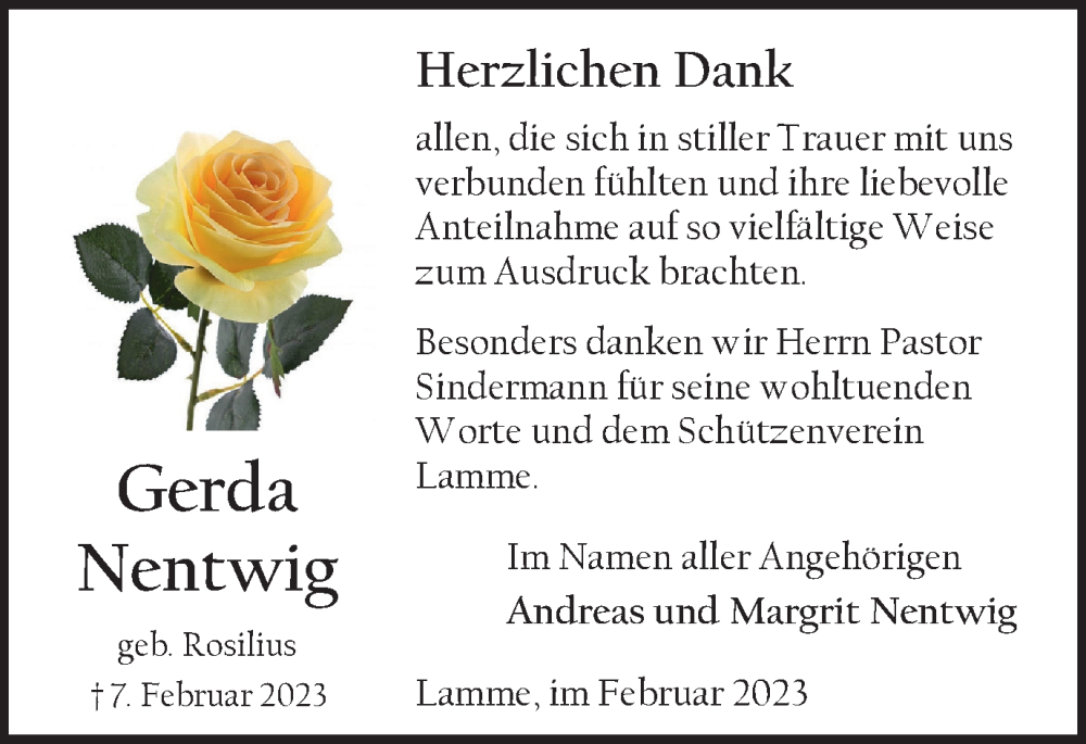  Traueranzeige für Gerda Nentwig vom 25.02.2023 aus Braunschweiger Zeitung