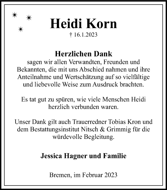Traueranzeige von Heidi Korn von Wolfenbütteler Zeitung