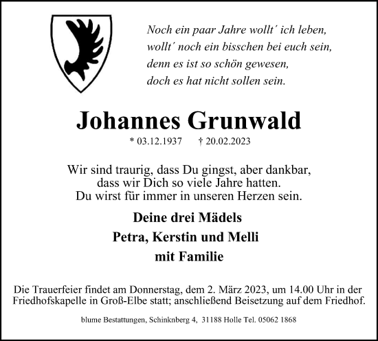 Traueranzeige von Johannes Grunwald von Salzgitter-Zeitung