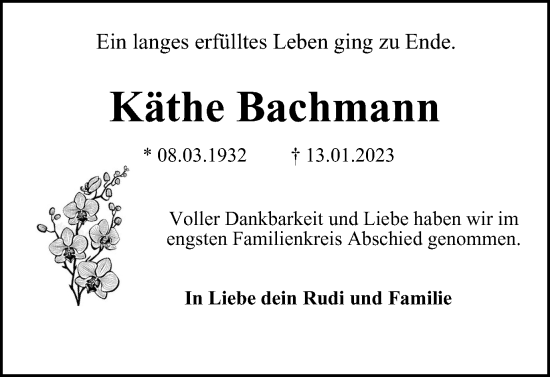 Traueranzeige von Käthe Bachmann von Braunschweiger Zeitung